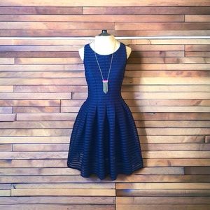 Aqua Navy Fit and Flare Eyelet Dress